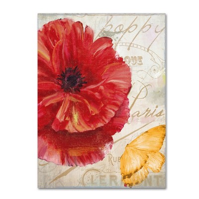 Red Poppy and Butterfly Graphic Art on Canvas