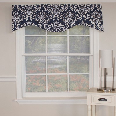 Navy and White Cotton Damask Window Valance