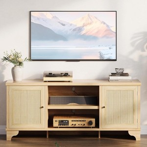 Rattan TV Stand for Living Room, Modern Entertainment Center or 70 Inch TV, Boho Media TV Console Table with Storage - 1 of 4