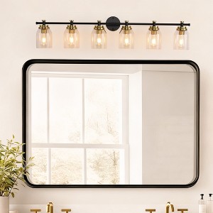 BAOURE 3-Light Brass Bathroom Vanity Light, 21.65" Vintage Vanity Light with Clear Glass Shades for Mirror, Living Room - 1 of 4