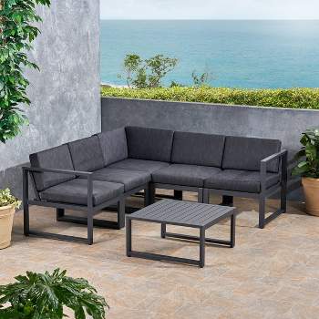 Navan 6pc Aluminum V-Shaped Sofa Set  - Dark Gray - Christopher Knight Home