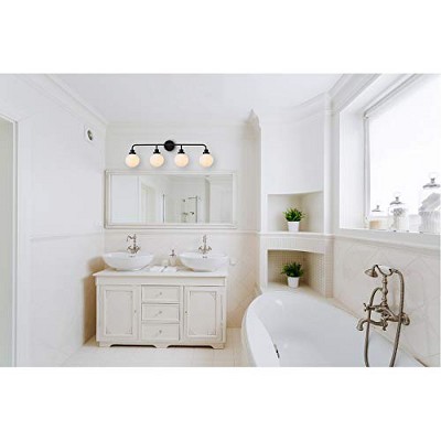 Hanson 4-Light Black and Opal White Glass Bath Sconce