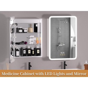 24"x36" Medicine Cabinet with LED Mirror, Surface/Recessed Mount, Defogger, Memory, 3-Color Lighting, USB & Outlet, Dimmer, Storage,L - 1 of 4