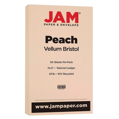 JAM Paper Vellum Bristol 67lb Cardstock 11 x 17 Tabloid Coverstock Peach 16932839