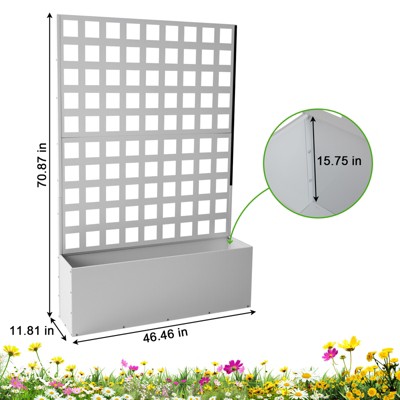Metal Planter Box with Trellis Privacy Screen, Raised Garden Bed with Trellis & Wheels, Privacy Planters
