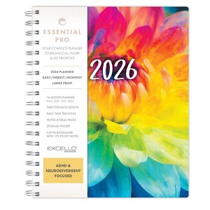 Essential PRO 2026 Daily, Weekly/Monthly Planner, 7"x9": 14 Months (Nov 2025-Dec 2026) Tabs,Notes Pages,Storage Pocket,Bookmark (Rainbow Petals) - 1 of 4
