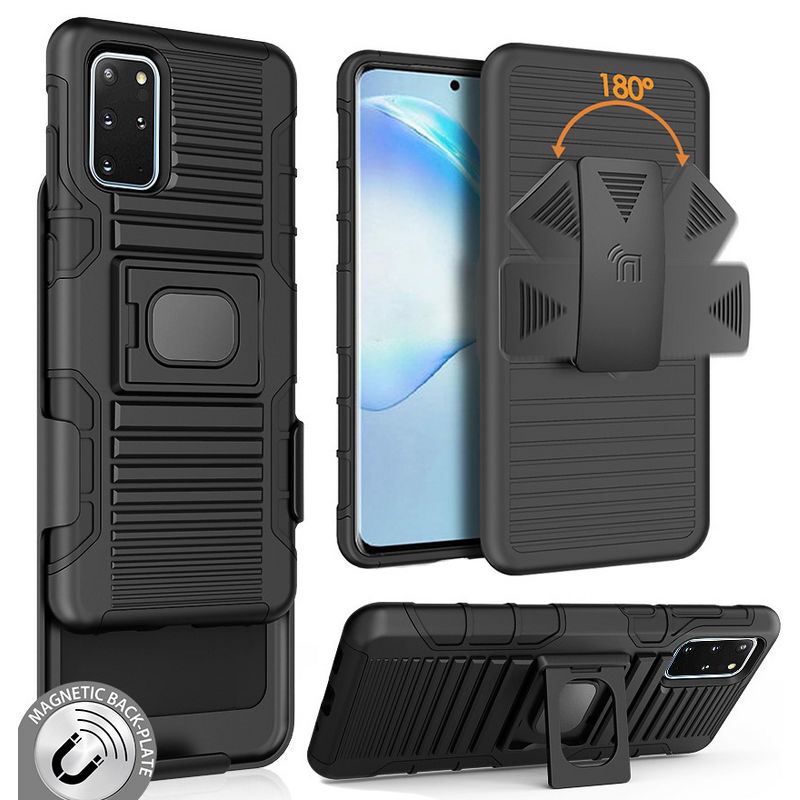 Nakedcellphone Combo for Samsung Galaxy S20 Plus - Ring Grip/Stand Case and Belt Clip Holster - Black, 1 of 11