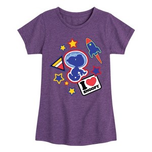 Girls' - Peanuts - Space Snoopy Flair Fitted Short Sleeve Graphic T-Shirt - 1 of 4