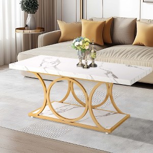 Kumasinova 2-Tier Marble Coffee Table,47.24" Center Dining Table with Bottom Shelf for Living Room,Bedroom,Meeting Room - 1 of 4