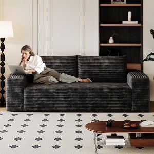 63 Inch 2 Setaser Sofa Corduroy Fabric Deep Seat Couches Comfy Loveseat Sofa No Assembly Camel - 1 of 4