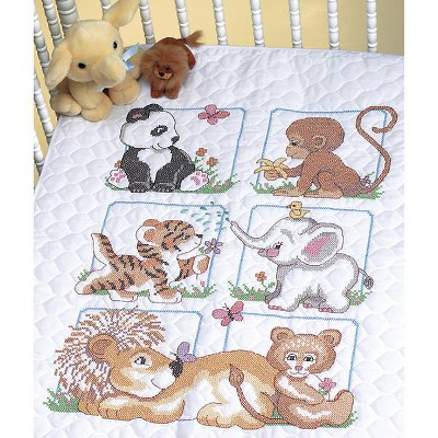 Dimensions Baby Hugs Quilt Stamped Cross Stitch Kit 34"X43"-Animal Babies