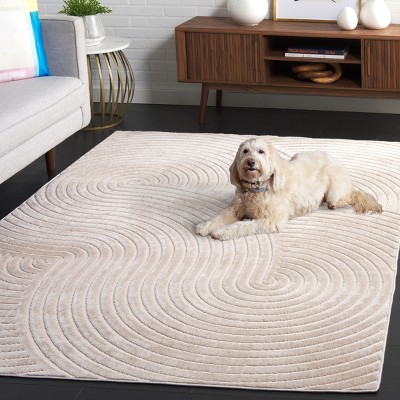 Ivory Abstract 4' x 6' Stain-Resistant Synthetic Rug