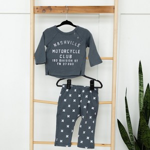 Grayson Threads - Infant Grey Nashville Moto Club Raglan Sweatshirt + Sweatpant Set - 1 of 4