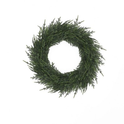 LuxenHome 35-Inch Large Artificial Holiday Wreath, Green Christmas Mantel & Entryway Accent