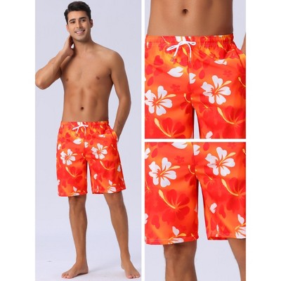 INSPIRE CHIC Men's Tropical Floral Print Elastic Waist Drawstring Hawaiian Summer Beach Swim Shorts Red 32 — фото 4