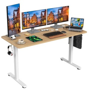 NicBex 55" Electric Height Adjustable Standing Desk,Sit Stand Computer Desk with Sturdy Steel Frame,Hooks,Home Office Desk with Splice Board,Natural - 1 of 4