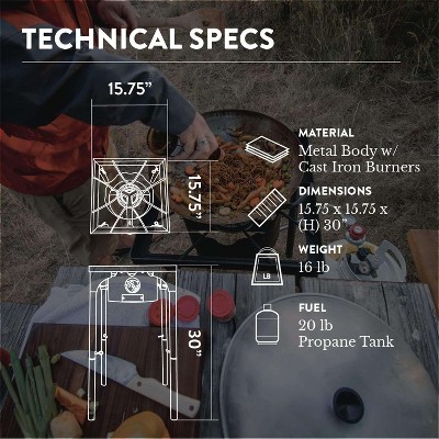 GasOne Propane Single Burner Camp Stove with High Temp Paint & Red QCC Steel Braided Regulator with Height Adjustable Leg