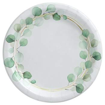 Sage Green Paper Plates 9 Inch Disposable Dinner Plates Green Round Paper  Des
