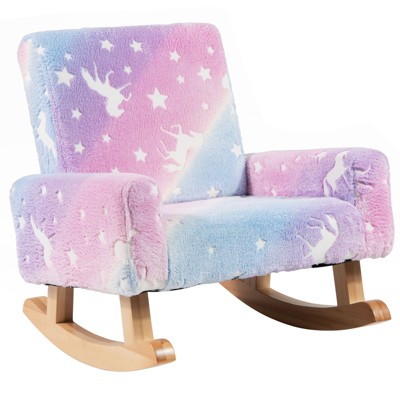 Infans Kids Rocking Chair Upholstered Flannel Children Rocker with Comfy Backrest
