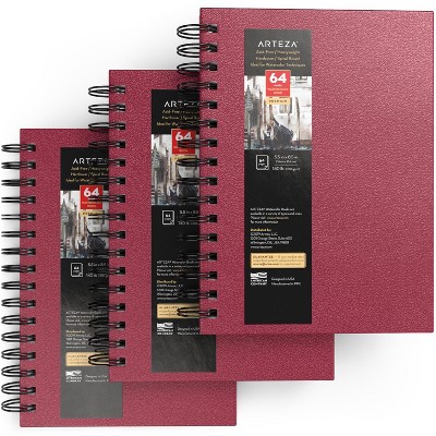 Arteza Watercolor Paper Pad, Spiral-Bound Hardcover, Pink, 5.5"x8.5" - 3 Pack (ARTZ-9130)