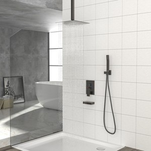 PAGED 12 Inch Ceiling Mount Square Shower Head with Waterfall Tub Spout and Rough-in Valve, Shower Heads for Bathroom - 1 of 4