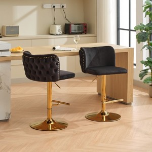 VYNXARIA Swivel Barstools Adjusatble Seat Height,Classic Velvet Upholstered Bar Stools with the whole Back Tufted,Black,Set of 2 - 1 of 4