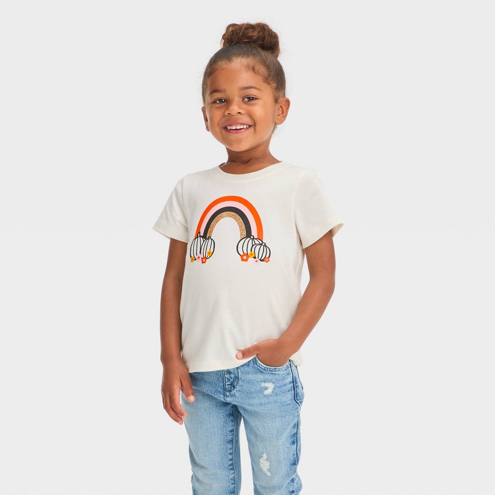 Case of 12 shirt) Toddler 'Pumpkin Rainbow' Short Sleeve Graphic T-Shirt - Cat & Jack™ Cream 3T