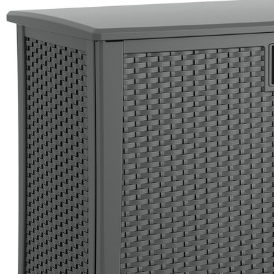 Gray Plastic Wicker Lockable Outdoor Storage Cabinet Set