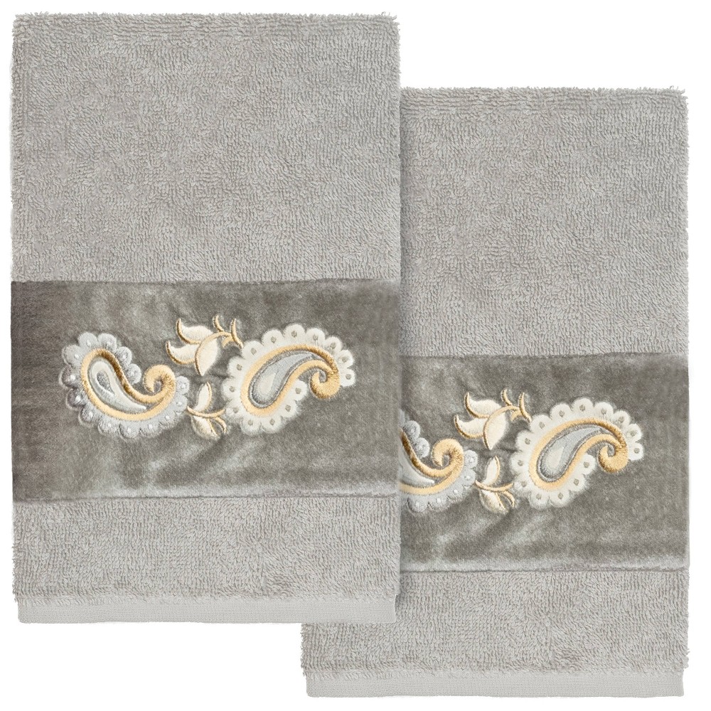 Photos - Towel 2pc Mackenzie Design Embellished Hand  Set Light Gray - Linum Home Te
