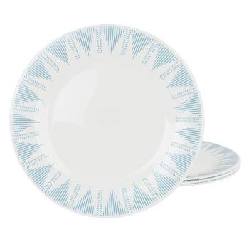 Gibson Piper Point 4 Piece 10 Inch Round Tempered Opal Glass Dinner Plate Set in Blue