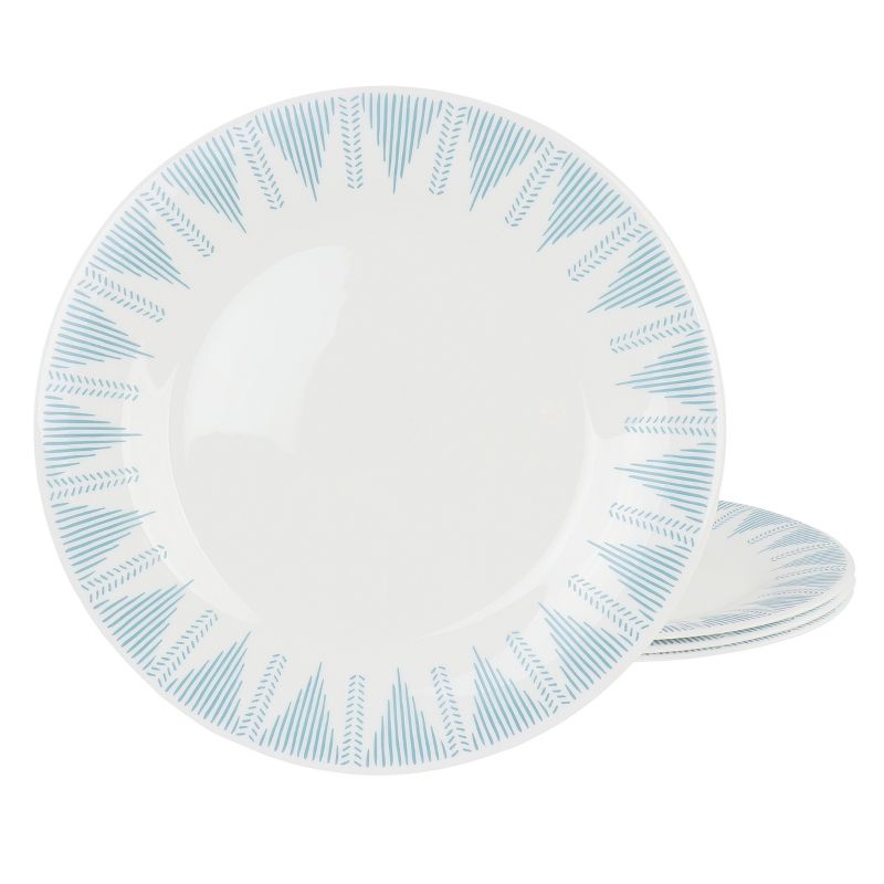 Gibson Piper Point 4 Piece 10 Inch Round Tempered Opal Glass Dinner Plate Set in Blue, 1 of 6