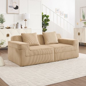 Okak Modern Corduroy Fabric Boneless Floor Futon Sofa for Living Room Bedroom,2-Seat Loveseat Rest Sofa with Comfy Backrest & Pillows - 1 of 4