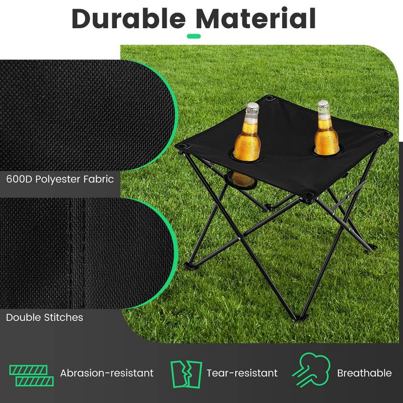 Tangkula Folding Camping Chair Set of 3 Portable Lawn Chair & Side Table w/ 2 Cup Holders, 5 of 11