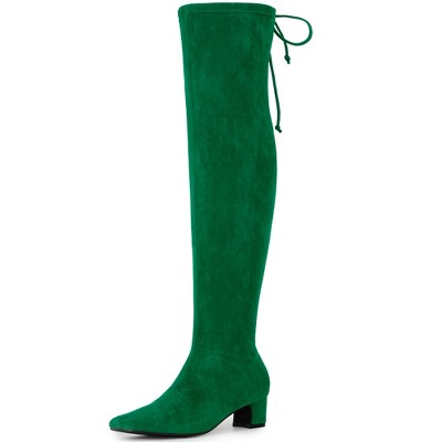 BLISSFUL STEP Square Toe Comfy Thigh High Boots Stretch Over the Knee Boots for Women