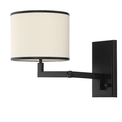 Matte Black Iron Swing Arm Wall Sconce with Silk Shade