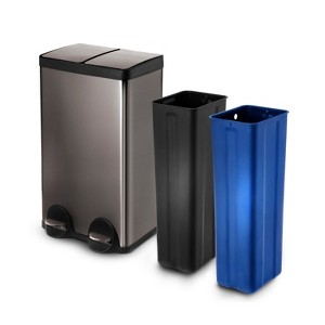 Home Zone Living 16 Gallon Dual Trash and Recycling Can with Removable Liners and Soft Close Lids, Stainless Steel, Black - 1 of 4