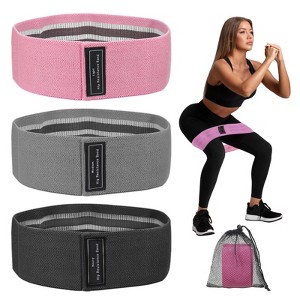 Unique Bargains Elastic Non-Slip Exercise Loops with Bag and Instruction Booty Resistance Bands 3 Pcs - 1 of 3