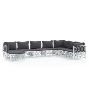 vidaXL - 8 Piece Patio Lounge Set with Cushions, Flexible Modular Design, Powder-Coated Steel Frame, Woven Fabric, Comfortable Seat Experience, White - 1 of 4