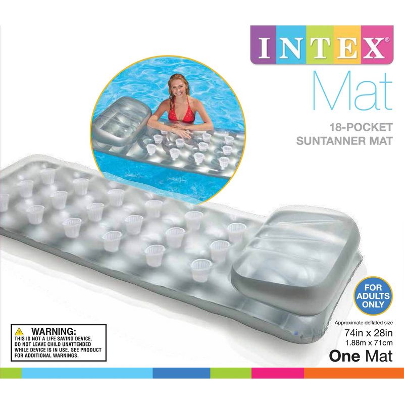 Intex 18-Pocket French Mattress Suntanner Pool Lounger Float w/ Headrest 58894EP, 3 of 7