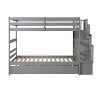 Okak Twin over Twin Wood Bunk Bed with Trundle Loft Bunk Bed with Storage Stairway for Kids Teens, Easy Assemble No Box Spring Needed, Gray - 4 of 4