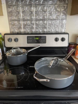 3qt Nonstick Hard Anodized Aluminum Sauce Pan with Lid Dark Gray - Figmint™