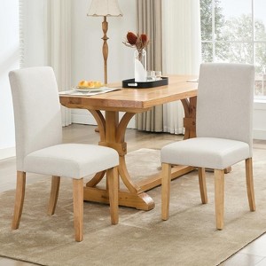 Dining Chairs Set of 2,Modern Fabric Upholstered Kitchen Chairs with Curved Backrest,Heavy-Duty Wood Legs for Dining Room Kitchen Home, Easy Clean - 1 of 4