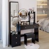 VYNXARIA Full Body Mirror Cabinet+Round Mirror LED Vanity Table+Cushioned Stool,17" Mirror,Large Desktop£¬Black - 2 of 4