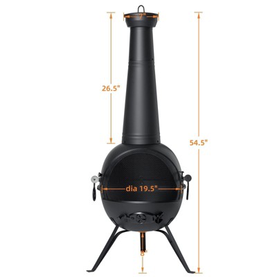 54.5" Black Painted Iron Wood-Burning Chiminea Fireplace