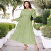 Anna-Kaci Women's Plus Size Casual Long Sleeve Smocked Chest Round Neck Flowy Tiered Maxi Dress - 2 of 4