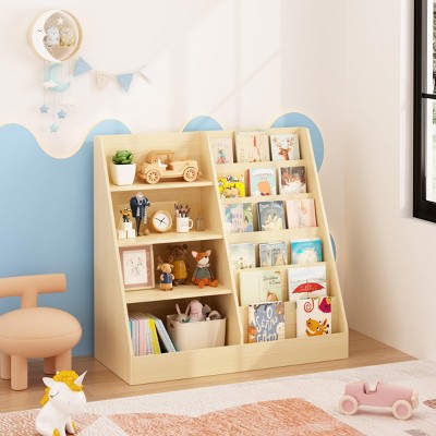 SEVOBAL Decorative Bookshelf Multifunctional 4 Tier Wooden Kids Book Shelf with Toy Storage Organizer for Playroom, Brown, 34.65"*15.75"*33.47"