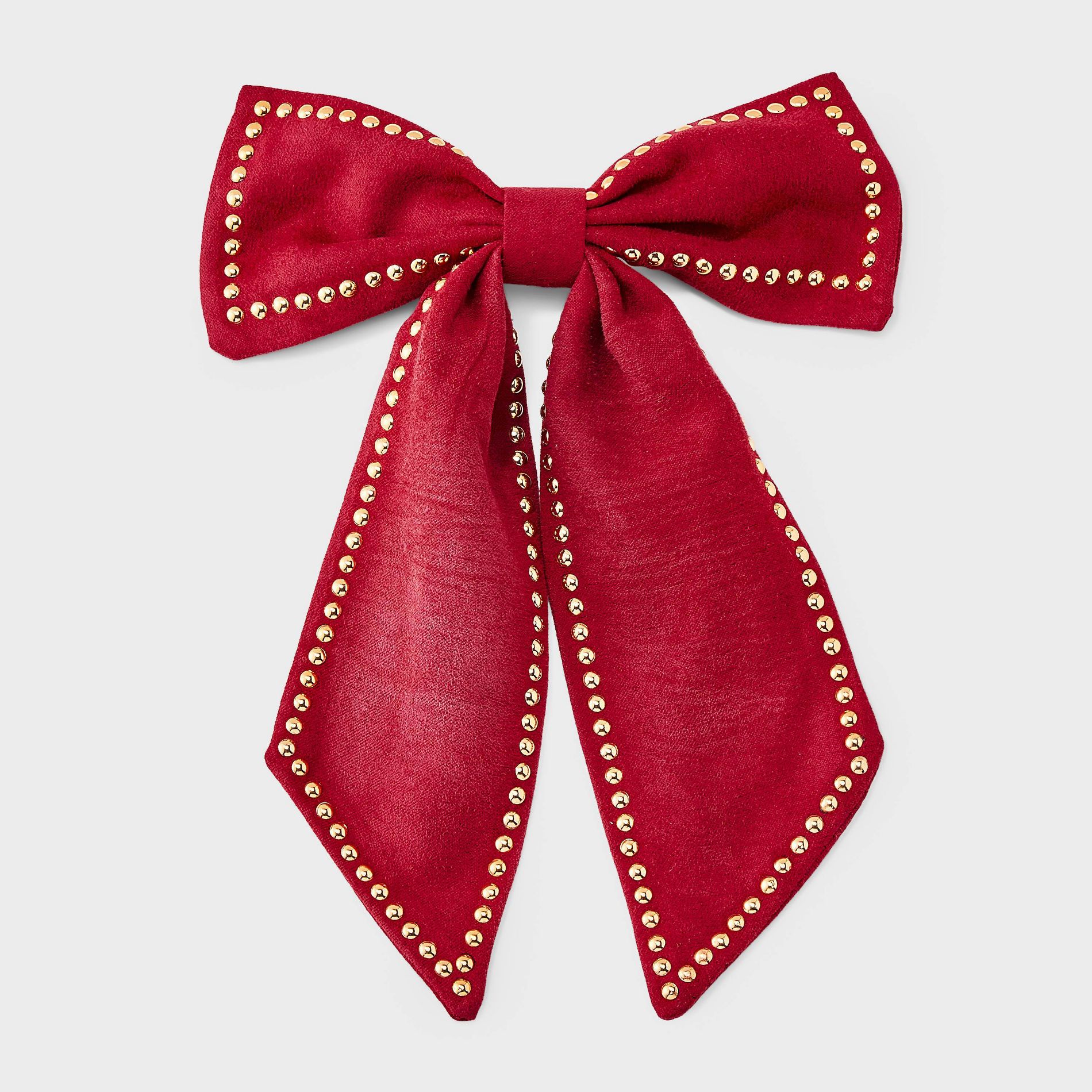 Girls' Suede Bow Hair Barrette with Gold Studs Maroon - art class™