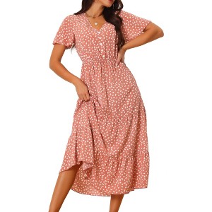 INSPIRE CHIC Women's Summer Casual Short Flutter Sleeve V Neck Elastic Waist Flowy Polka Dots Dress - 1 of 4