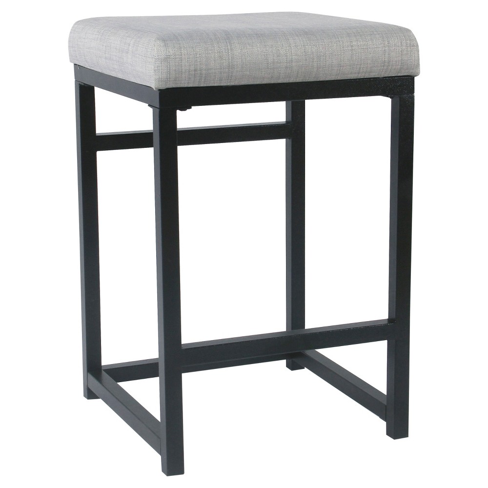 HomePop 24" Open Back Metal Counter Height Barstool Light Gray: Upholstered Square Seat, No Assembly Required
