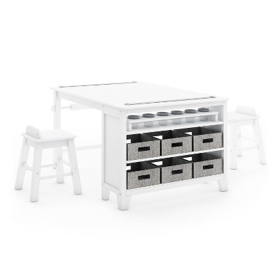Creamy White Kids' Art Table and Stool Set with Storage